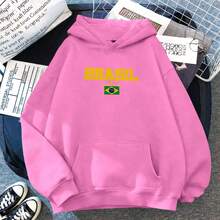 Blusa de Frio Moletom Feminina Cangurú Estampada Brasil Campeão Confortavél Algodão com Bolso Quentinha Copa do Mundo - Rosa Bebê - Visão 1