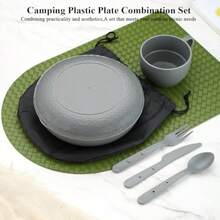 Berglander Juego de medición de camping con cuenco plato taza cuchara tenedor cuchillo y bolsa de transporte equipo de camping para viajes picnic fácil de transportar y limpiar - 2. gris - Ver 3