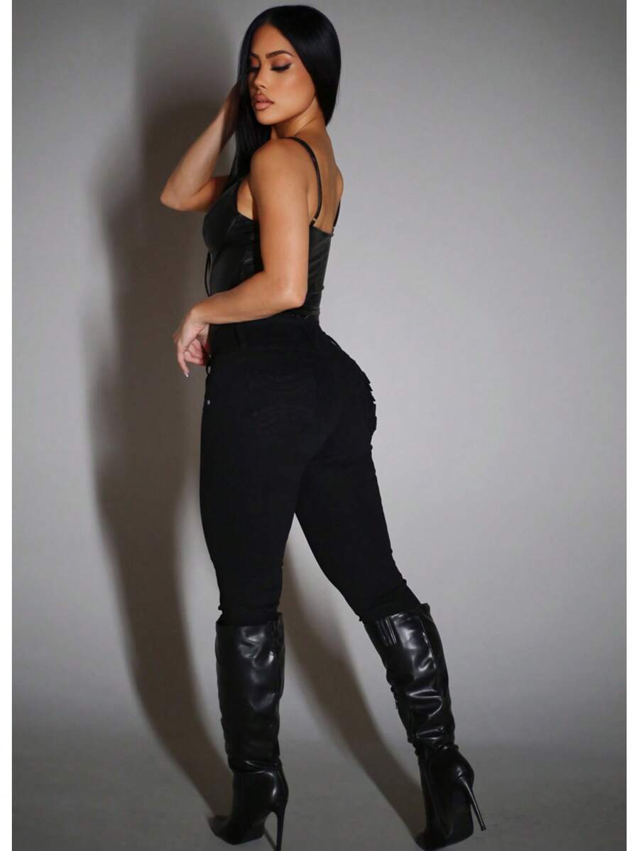 MX JEANS Black Butt Lifting Mid Rise Skinny Jeans With Pockets - Nhiều màu - Xem 1