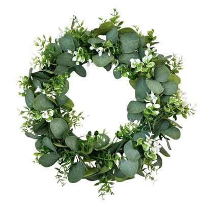 1 vòng hoa giả, thích hợp để trang trí Halloween, Lễ Phục Sinh và Lễ Tạ Ơn, dễ treo, thiết kế lá xanh, lý tưởng để trang trí nhà cửa, trang trí Giáng sinh, trang trí phòng.