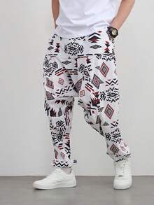 1 件男士宽松几何印花哈伦裤，休闲海滩度假风格 - 彩色 - 查看 13