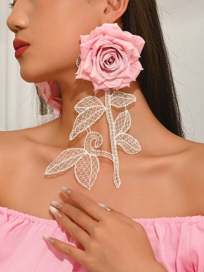 1 Pair Exaggerated Party Long 3D Floral Earrings For Women