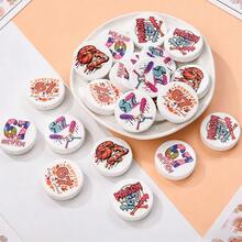 5颗运动主题病毒式表情包67印花硅胶珠，涂鸦风格28毫米篮球/棒球印花六七颗圆形珠子，DIY创意手链、项链、包包挂饰和工艺品 - 彩色 - 查看 2