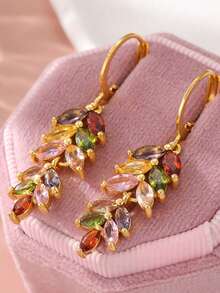 1对优雅竖款耳环，展现自信风采（金色） - 彩色的 - 查看 5