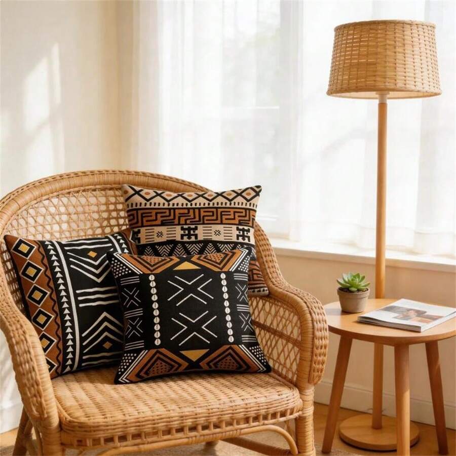New Pillow Case 45x45cm Bohemian Color Geometric Pattern Pillow Cover Retro Pillow Cover Cushion Linen Fabric Decor 4pcs 45X45cm One Side - 4pcs - View 1