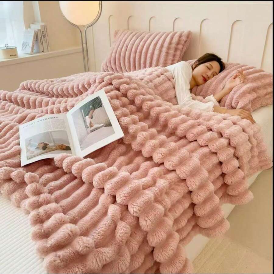 180CM*200CM   Manta de Felpa de Alta Calidad – Extra Suave y Acolchada para Cama y Sofá - Rosa - Ver 1