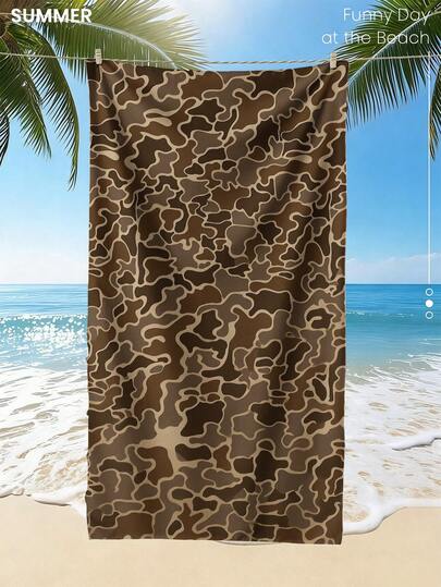 1pc Extra-Large Brown Camouflage Pattern Beach Towel, Multiple Sizes, Quick-Drying, Soft, Portable, Fashionable, Sand-Proof, Super Absorbent Ultra-Fine Fibers. Bohemian, Tropical, Vintage, Funny, Yoga, Picnic, UV Protection; Suitable For Beaches, Swimming Pools And Outdoor Activities, Travel Essentials, Camping, Yoga, Gym, Sports, Swimming, Suitable For Both Men And Women.
