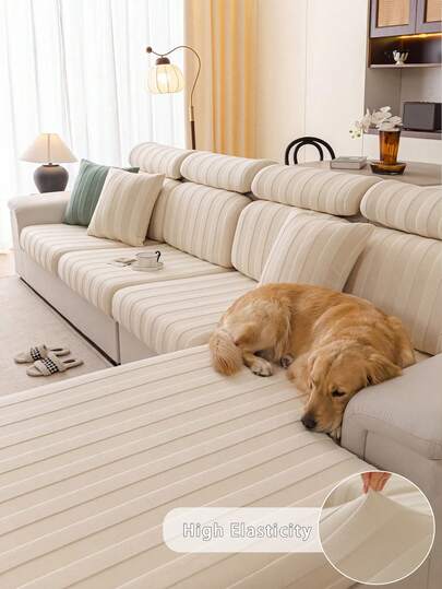 1件装毛绒提花防滑沙发座垫套，柔软亲肤，适用于客厅L型组合沙发和1/2/3/4人座沙发，四季皆宜（单独出售）