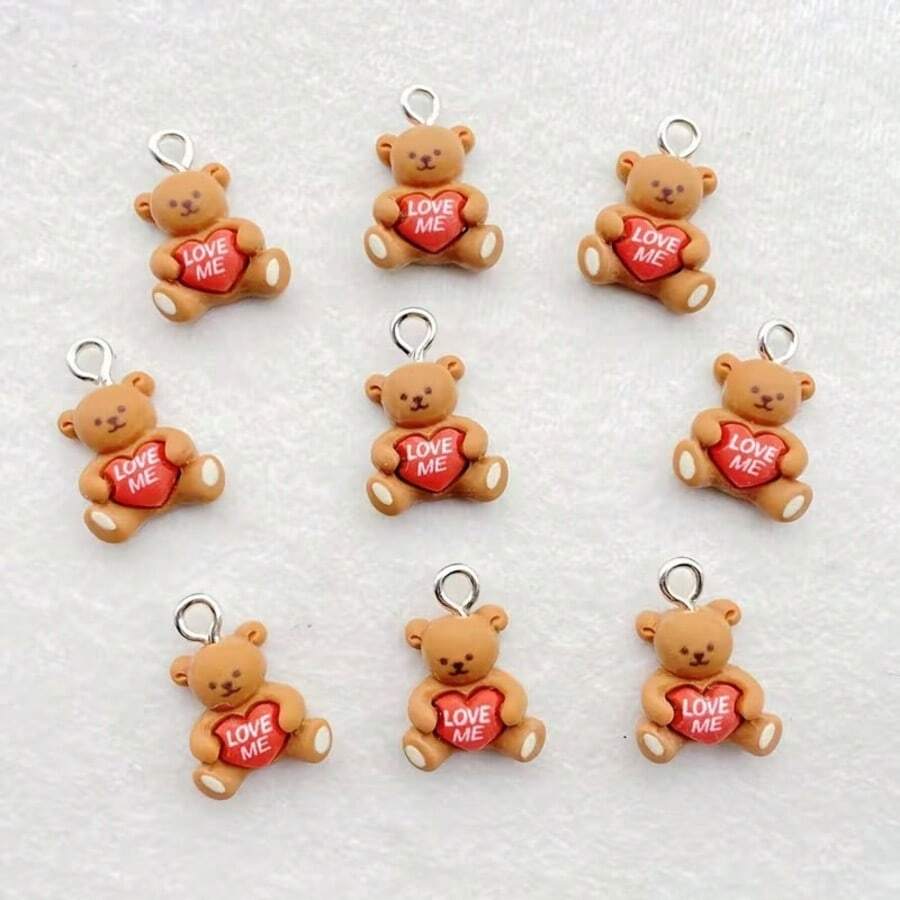12/24pcs Vibrant Resin Cute Cartoon Heart Shaped Bear Charms - Fashion Pendant For Earring, Bracelet Making - DIY Jewelry Supplies With Festive Holiday Theme - Multicolor - View 1