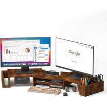 Wooden Single Monitor Stand Riser 16 Inch Rustic Brown With Pen Storage Holders Desktop Organizer Laptop Desk Stand Computer Shelf Office Desk Accessories Home Office KTX4 - 單身的 - 查看 10