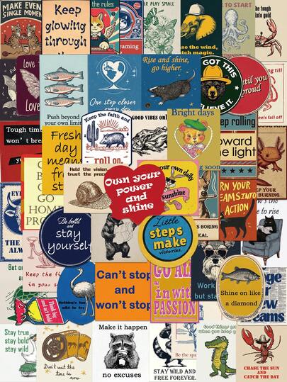 50PCS Retro American Style Inspirational Stickers Vintage Retro Text Art Decals Removable For Laptops Journals Scrapbook Phone Cases Planners Calendars Guitar Picks Desk Stylish Decoration