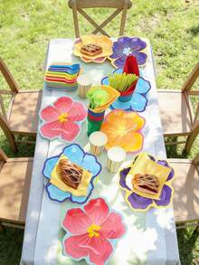 8pcs/Set - Hibiscus Pattern Paper Plates, Colorful Hawaiian Flower Shaped Disposable Plates, Convenient For Summer Parties, Spring Gatherings, Banquets And Other Occasions. Also Suitable For Hotels, Homes, Restaurants And Other Daily Life Scenarios. - Multicolor - View 3
