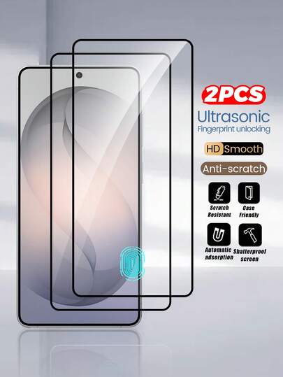 2pcs/Set High Definition High Aluminum Screen Protector For Galaxy S26/S26+/S26 Ultra, High Clarity, Waterproof, Anti-Fall, Anti-Scratch, Anti-Fingerprint, Easy Installation, Glossy Surface, 0.18mm Fast Fingerprint Unlock