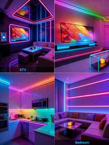 30ft-100ft Smart APP Controlled Color Changing LED Strip Lights For Bedroom, With Remote Control And Timer Function, Suitable For Room, Home, Party Decoration, Support Smartphone APP Control And 24-Key Remote, USB Powered, 5V RGB LED Strip, Color Changing, Suitable For TV Backlight, Ambiance Lighting, Gaming/Living Room, Holiday Celebration And Dynamic Lighting Effects (Power Adapter Not Included) - 白盤燈帶 - 查看 4