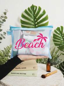Large Capacity Letter & Palm Tree Pattern Beach Makeup Bag - Multicolor - View 8