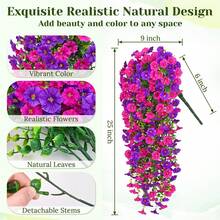 3 pezzi Fiori artificiali appesi per esterni, decorazione floreale realistica in seta viola e foglie di salice per matrimoni, casa, ufficio, giardino - Loto rosso + viola - Visualizzare 4
