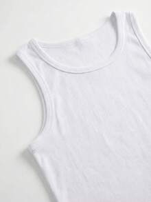 男士夏季休闲日常通勤纯白色宽松百搭背心 - 白色 - 查看 5