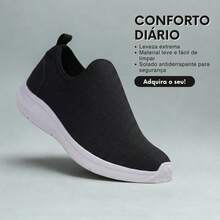 Tênis Slip On Azul Casual Confortável Leve Ideal Para Uso Diário Sem Cadarço Fácil de Calçar - Preto - Visão 1