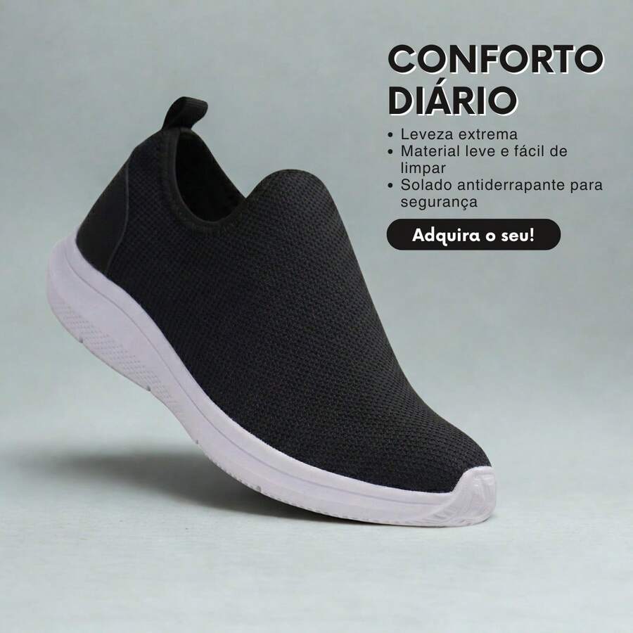 Tênis Slip On Azul Casual Confortável Leve Ideal Para Uso Diário Sem Cadarço Fácil de Calçar - Preto - Visão 1