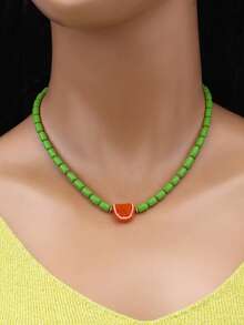 1 pieza Collar de cuentas de vidrio hecho a mano, diseño de fruta transparente de estilo artesanal bohemio, accesorio de moda para la playa, nueva llegada primavera/verano 2026 - rodajas de limón y naranja - Ver 10