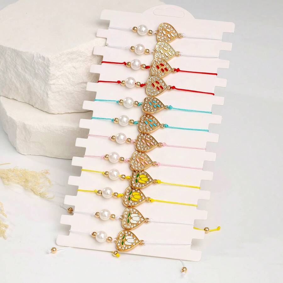 12pcs Minimalist Faux Pearl Bracelet Set Suitable For Daily Wear On Vacation