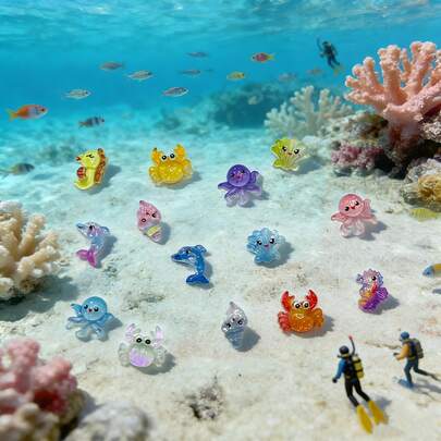 200个 | 微型水下生物模型 | 迷你章鱼和螃蟹 | 水族箱装饰 | 带收纳盒 | 治愈系海洋微型模型 | 章鱼、螃蟹和海豚套装 | 水族箱微型道具 | 美甲、手机壳、手账、迷你景观、通用贴纸、手工制作、发夹工艺材料、桌面、汽车、微型装饰配件 | 适用于各种场景的小型装饰配件 | DIY装饰品