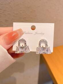 2pcs Luxury Micro-Inlaid Zirconia Handbag Shaped Earrings, Elegant Daily Wear Earrings For Women - Fashion Earrings - View 4