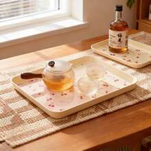 1/4Pcs Multifunctional Cherry Pattern Rectangular Plastic Serving Tray, Reusable Dinner Tray For Food, Snack, Dessert, Fruit, Large Capacity Stackable Storage Tray, Tea Tray, Serving Plate, Suitable For Student And Adult Use In Home, Kitchen, Dorm, Office, Rrestaurant, Picnic - Multicolor - View 5