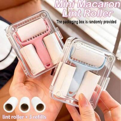 1 Set Portable Mini Cotton Roller Kit - 1 Roller Handle + 3 Roller Refills, Strong Adhesive Suitable For Pet Hair Removal, Convenient To Use And Carry, Reusable Handle, Applicable For Pet/Clothing/Carpet/Car Seat Hair Cleaning, Essential For Pet Owners, Carry-On For Outdoor Use