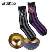 MGM 1Set Wednesday Officially Licensed 3 Pairs Pack Movie-Themed Socks Soft Comfortable Thermal Home Goods Stylish Exquisite Accessories Birthday Christmas Gift - Blackish Purple - View 4