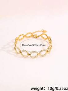 1 Pulsera exquisita de acero inoxidable, con un accesorio de anillo brillante, un regalo atento que añade un toque elegante a tu look de oficina y vida diaria - Dorado - Ver 3