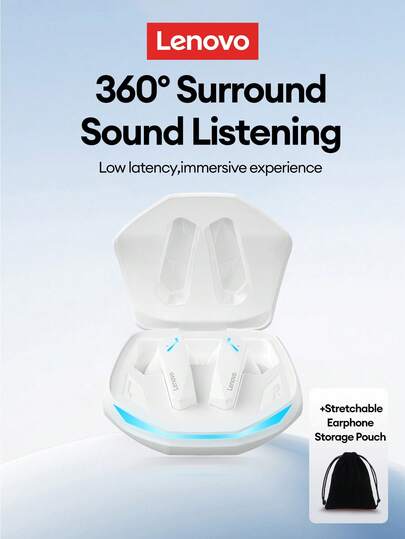 Lenovo سماعات أذن بلوتوث لينوفو GM2PRO مع حقيبة حمل، سماعات ألعاب داخل الأذن بتأخير منخفض، سماعات رياضية للجري بجودة صوت عالية وميكروفون، سماعات لاسلكية متوافقة مع الهواتف الذكية والأجهزة اللوحية والأجهزة المحمولة