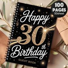 1pc Fashion Birthday Party Spiral Guest Book - Charming Design, Suitable For Special Occasions, 30th Birthday Celebration Guest Registry, Decorated With Golden Glitter Stars And Shiny Accents - A5 - View 3
