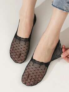 1/5/10 双装高品质波点蕾丝图案舒适透气船袜 - 彩色 - 查看 3