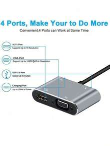 4-In-1 Type-C Hub, USB3.0 High-Speed Transfer, 4K HD, 100W PD Fast Charging, Widely Compatible - Grey - View 6