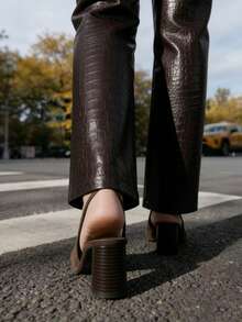 Women's Brown High Heel Pumps, New Arrival Fall 2025, Pointed Toe Mule Heels,Chunky Heels - Brown - View 3