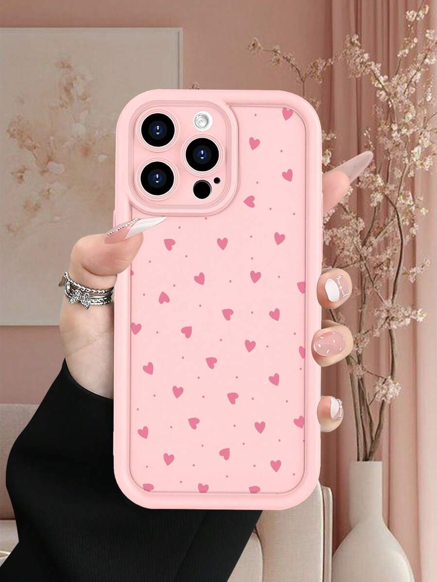 淡粉色小爱心印花图案，创意个性，流行经典甜美可爱风格，适合作为礼物送给朋友、家人、爱人，生日礼物、斋月礼物、情人节礼物。磨砂质感，带摄像头保护，全方位防护，防尘防水软壳，兼容 17/16/15/14/13/12/11/Pro/Pro Max/X/XR/XS/XS Max/7/8/Plus。 - 粉色 - 查看 1