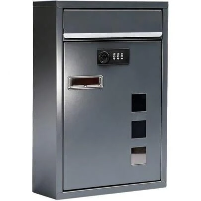 Wandbriefkasten, großer Briefkasten mit Zahlenschloss – wetterfest, moderner Briefkasten mit 4 Sichtfenstern, abschließbar für den Außenbereich von Haus und Büro