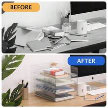 2/4 Packs A4 Size Clear Letter Trays - Stackable Paper Organizer, Desktop Organizer For Office - Desktop Storage Rack Document Organizer For File, Book, Newspaper And Magazine, Storage Compartments - Back To School Supplies - View 4