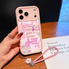 1pc Lucky Camellia Flower Bracelet + 1pc Religious Pattern TPU Pink Phone Case, Suitable As Birthday And Christmas Gift For Couples, Girlfriends, Daughters, Teenagers - Pink - View 1