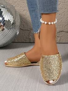 Plus Size Women's Summer Flat Buckle Strap Open Toe Casual Lightweight Non-Slip Sandals - Gold - View 5