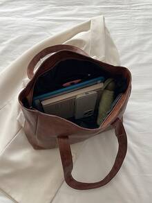 New Arrival Solid Color Luxury Minimalist Versatile Women Shoulder Tote Bag - Brown - View 9