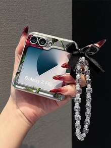 花朵图案时尚哑光PC材质简约可爱玫瑰元素折叠手机壳，搭配同色手链，可保护手机并防止跌落，适用于：三星Galaxy Zflip 3/Zflip 4/Zflip 5/Zflip 6/Zflip 7/ Find N3 Flip/ Razr 50 Ultra/ Razr 60 Ultra/ Razr 60/ Razr 50/小米MIX Flip/Galaxy Z Flip7 FE - 無色 - 查看 3