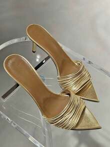 Women's New Open Toe Sandals, Strap Buckle Leopard Print High Heels, Sexy 10CM Super High Heel Sandals, Spring/Summer - Gold - View 4