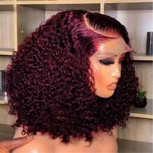 PQL HAIR 99J 酒红色 200% 巴西真人发混纺假发，深波浪 13x4 蕾丝前假发，带发际线，预修剪，带婴儿发，长卷混纺发，透明蕾丝前假发，自然黑 - SBUG - 查看 25