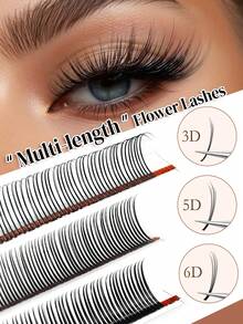 CoMango 12 Rows D-Curl Finely Curled 3D/5D/6D Fairy Eyelash Extension Set, Moisture-Resistant Eyelash Clusters, Pre-Fanned Faux Mink 5D Floral Lashes, Makeup Supplies - D - View 2