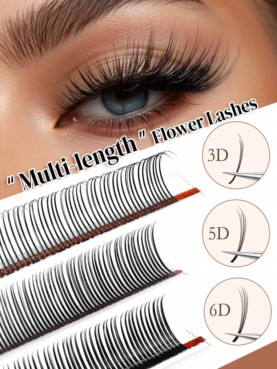 CoMango 12 Rows D-Curl Finely Curled 3D/5D/6D Fairy Eyelash Extension Set, Moisture-Resistant Eyelash Clusters, Pre-Fanned Faux Mink 5D Floral Lashes, Makeup Supplies