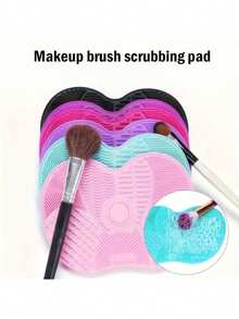 Apple Shaped Silicone Makeup Brush Cleaning Mat, Cosmetic Brush Scrubber Pad - Multicolor - View 5