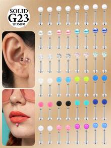 Conjunto de 2 piercings labiais em liga de titânio 16G com base plana, modelo G23, disponíveis nos tamanhos 6mm, 8mm, 10mm e 12mm. Ideal para piercings de cartilagem, tragus, nariz, hélix, concha, medusa, lábio e labret. Perfeito para mulheres e homens. - Prata - Ver 2