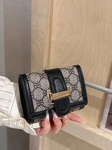 Women's Tri-Fold Flap Closure Short Black Floral Print Classic Multi-Card Holder Anti-Scan Bank/ID Card Vintage Style Compact Wallet - Nâu 4 - Xem 6